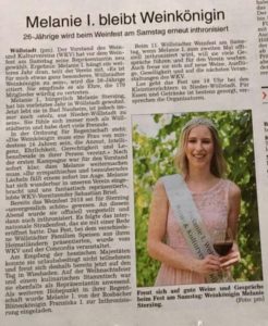 Presse: Melanie I. bleibt Weinkönigin